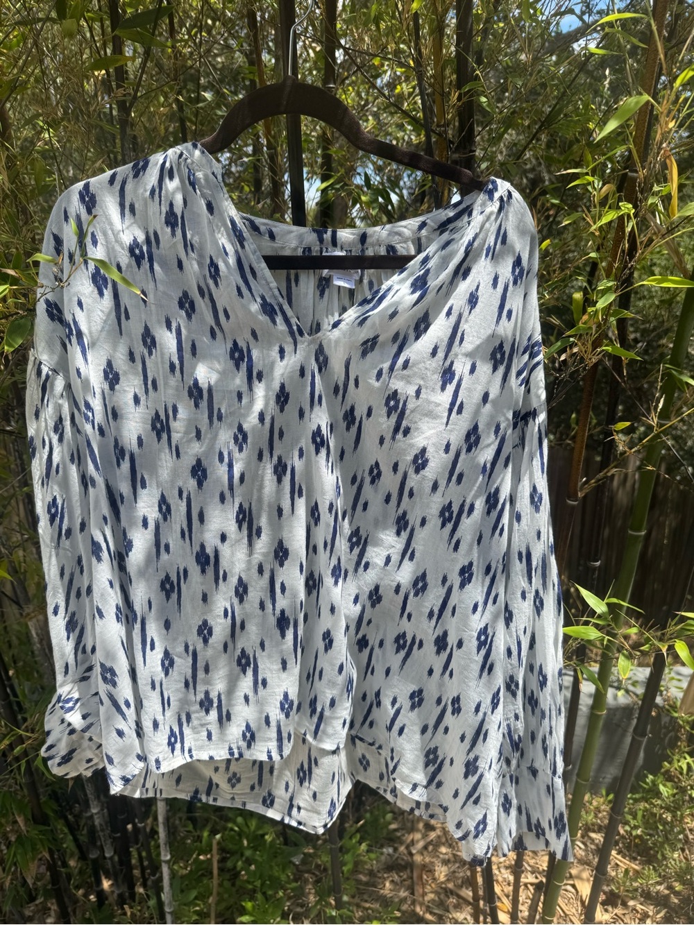 Velvet by Graham & Spencer Ivory Blouse with Navy Ikat Print